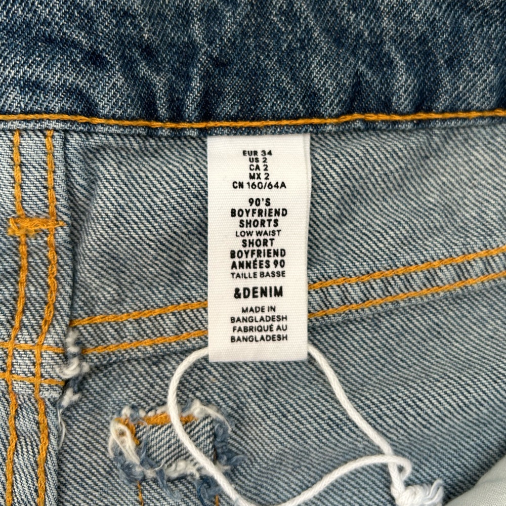 H&M Blue Jean Shorts 90’S BoyFriend with Frayed Hem 35%Cotton - Picture 4 of 14